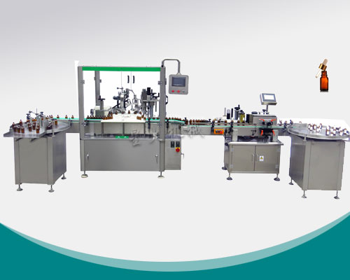 全自動(dòng)滴管蓋灌裝旋蓋貼標(biāo)生產(chǎn)線